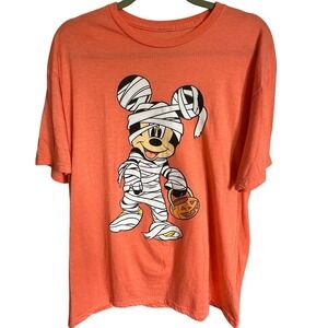 Disney Mickey Mouse Mummy Halloween Graphic Tee Orange Heather Shirt XL‎